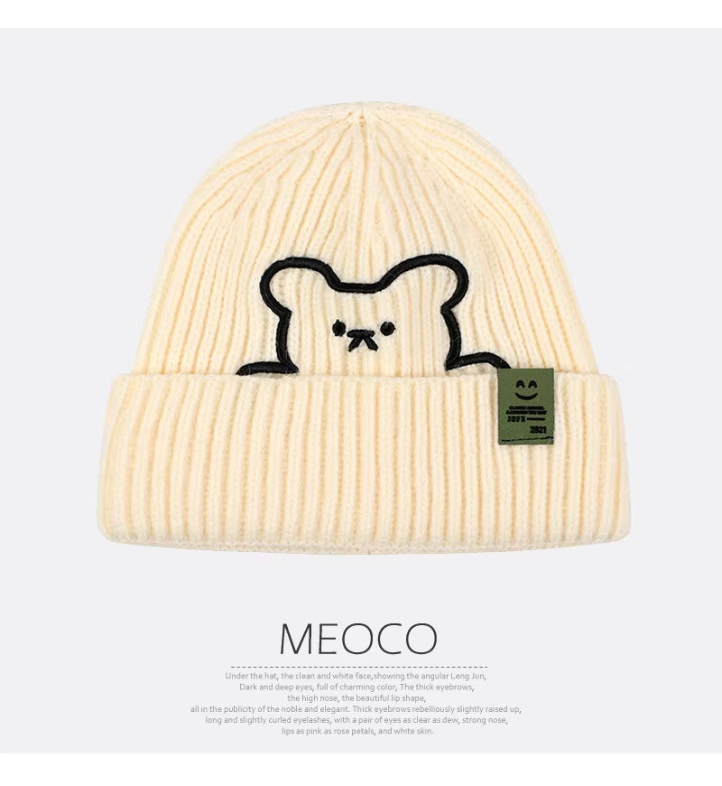 Beanie Hat Ins Little Devil Striped Knitted Wool Cap Autumn and Winter Crochet Cute Cat Ears Pointed Pullover Women'S Hats