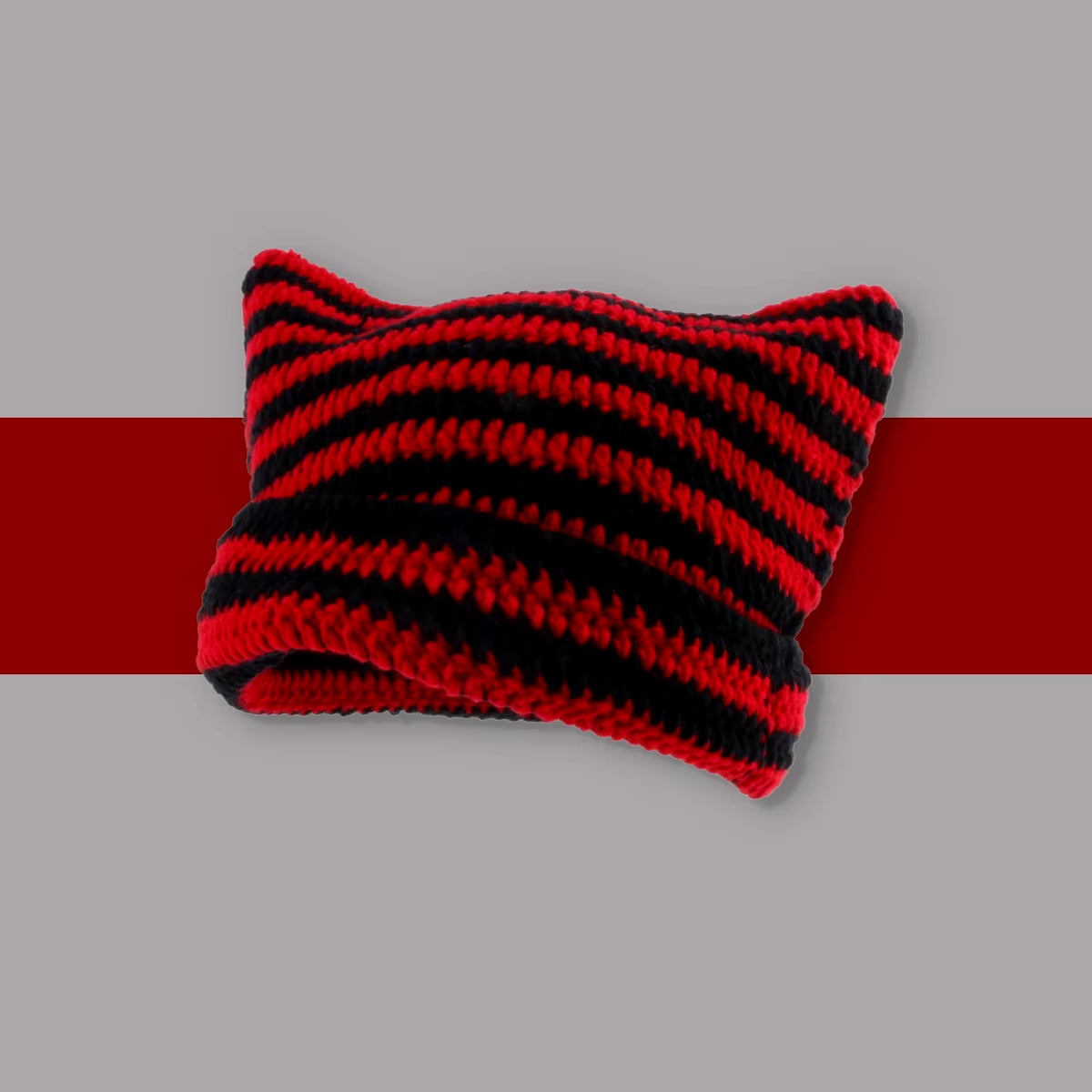 Beanie Hat Ins Little Devil Striped Knitted Wool Cap Autumn and Winter Crochet Cute Cat Ears Pointed Pullover Women'S Hats